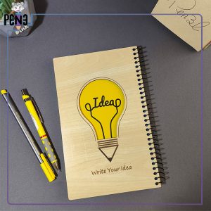 دفتر اروپایی جلد چوبی ایمان طرح لامپ ایده