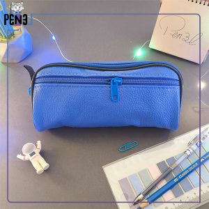 جامدادی چرمی دوزیپ رنگی آبی