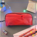 جامدادی چرمی دوزیپ رنگی قرمز