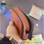 جامدادی چرمی دوزیپ رنگی قهوه ای