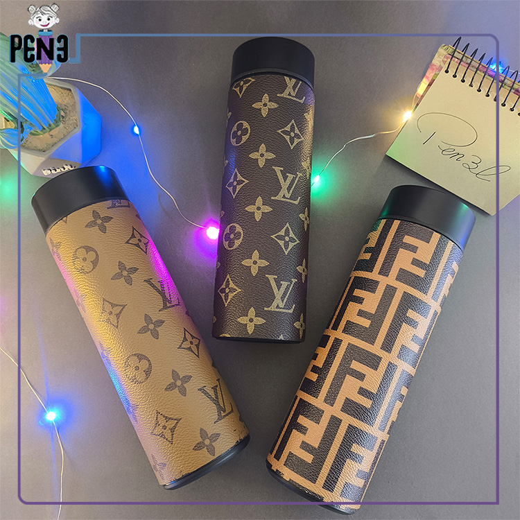 فلاسک بدنه چرمی فلاسک درجه دار دور چرمی لاکچری طرح برند لویی ویتون و فندی