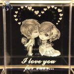 مکعب کریستالی بوسه عاشقانه عروس I love you هدیه ولنتاین