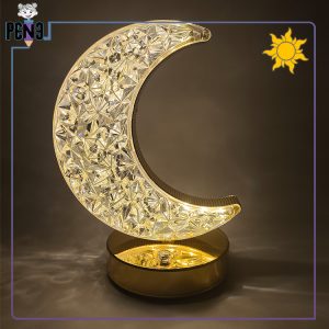 چراغ خواب ماه کریستالی دکمه لمسی سه حالت نور نور آفتابی زرد