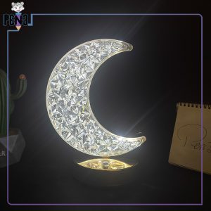 چراغ خواب ماه کریستالی دکمه لمسی سه حالت نور