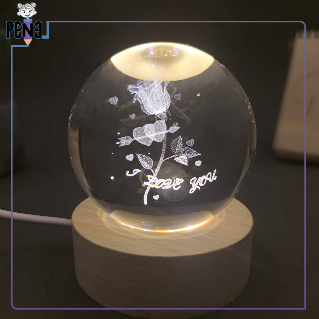 گوی کریستالی گل رز اصلی گوی کریستالی عاشقانه گل رز I love you قطر 6 سانت