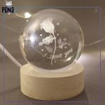 گوی کریستالی عاشقانه گل رز I love you قطر 6 سانت