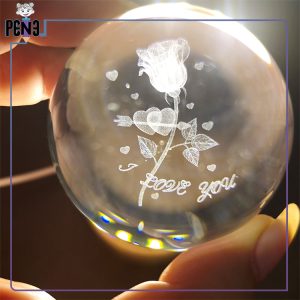 گوی کریستالی عاشقانه گل رز I love you قطر 6 سانت