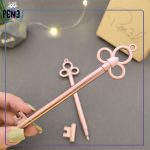 خودکار آبی فانتزی طرح کلید سه حلقه صورتی