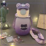 قمقمه نشکن پلاستیکی خرس کلاه بیسبالی رنگی بنفش