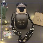 قمقمه نشکن پلاستیکی خرس کلاه بیسبالی رنگی مشکی