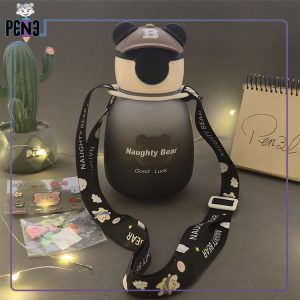 قمقمه نشکن پلاستیکی خرس کلاه بیسبالی رنگی مشکی