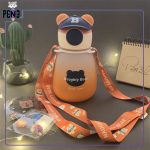 قمقمه نشکن پلاستیکی خرس کلاه بیسبالی رنگی نارنجی