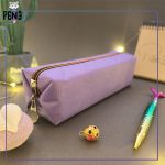 جامدادی ساده باریک برزنتی زیپ نارنجی بنفش