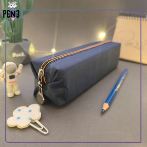 جامدادی ساده باریک برزنتی زیپ نارنجی سرمه ای