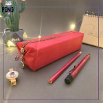 جامدادی ساده باریک برزنتی زیپ نارنجی قرمز