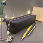 جامدادی ساده باریک برزنتی زیپ نارنجی مشکی