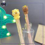 خودکار فانتزی پاک کن دار خرسی قهوه ای و زرد