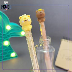 خودکار فانتزی پاک کن دار خرسی قهوه ای و زرد