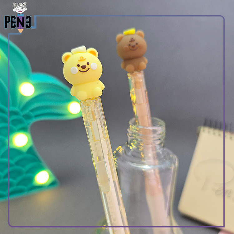 خودکار پاک کن دار خرسی خودکار فانتزی پاک کن دار خرسی قهوه ای و زرد