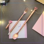 روان نویس آبی فانتزی طرح قاشق و چنگال با تزئین الماس صورتی