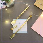 روان نویس آبی فانتزی طرح قاشق و چنگال با تزئین الماس طلایی