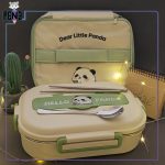 لانچ باکس طرح پاندا دارای قاشق، چاپ استیک و کیف آلمینیومی دسته دار