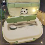 لانچ باکس طرح پاندا دارای قاشق، چاپ استیک و کیف آلمینیومی دسته دار