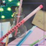 مداد مشکی رنگی با قلب نقره ای مقطع مثلثی صورتی