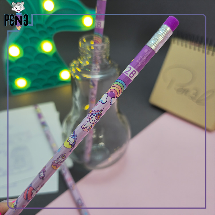 مداد یونیکورن مداد مشکی پاک کن دار فانتزی یونیکورن اسب تک شاخ بنفش