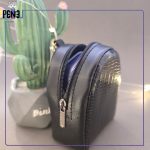 کیف هندزفری و خرده ریز چرمی مشکی پوست ماری جاکلیدی دار