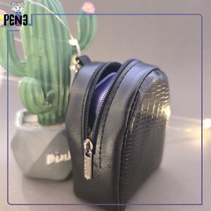 کیف هندزفری و خرده ریز چرمی مشکی پوست ماری جاکلیدی دار