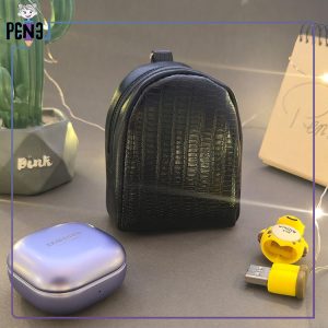 کیف هندزفری و خرده ریز چرمی مشکی پوست ماری جاکلیدی دار