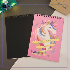 دفترچه خراشیدنی اسکرچ بوک A5 اسب تک شاخ صورتی سیمی