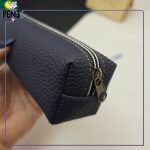 جامدادی چرمی باریک تک زیپ سرمه ای