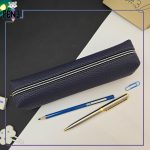 جامدادی چرمی باریک تک زیپ سرمه ای