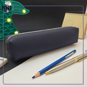 جامدادی چرمی باریک تک زیپ سرمه ای