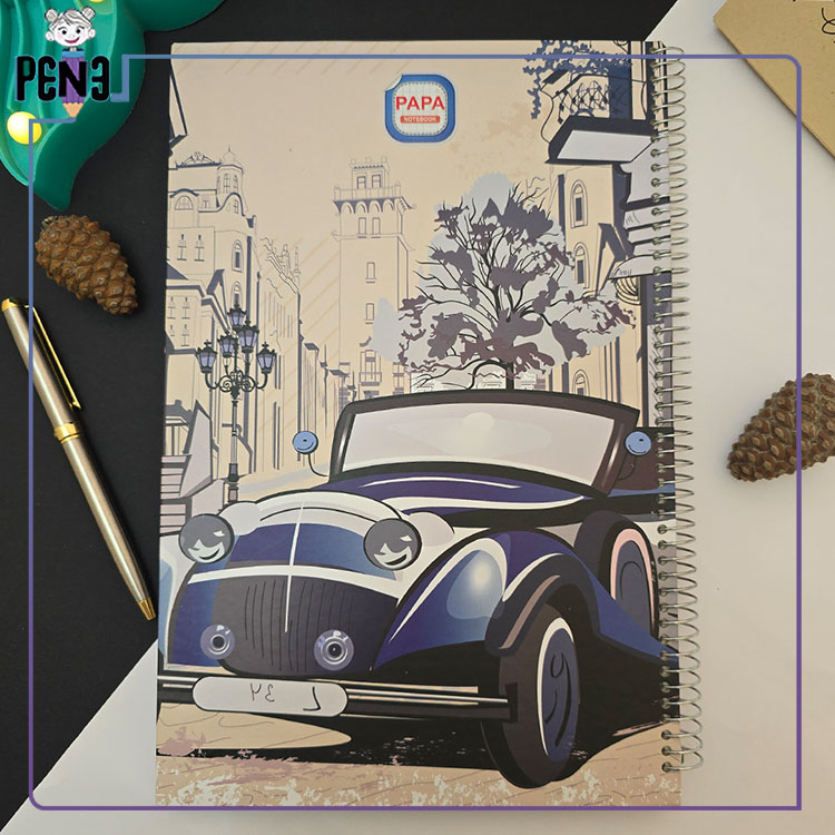 دفتر A4 ماشینی دفتر مشق A4 جلد سخت طرح ماشین آبی پاپا