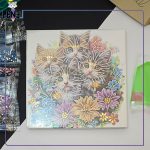 نقاشی الماسی بومی 20*20 طلاکوب گربه و گل