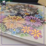 نقاشی الماسی بومی 20*20 طلاکوب گربه و گل