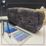 جامدادی پارچه ای طرح جین ذغالی بزرگ