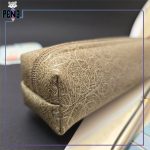 جامدادی چرم مصنوعی باریک تک زیپ کرم رنگ طرح دار