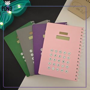 دفتر سیمی جلد سخت ماشین حساب دار خورشیدی دکمه سفید