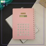 دفتر سیمی جلد سخت ماشین حساب دار خورشیدی دکمه سفید صورتی