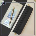 جامدادی پارچه ای ساده باریک حلقه طلایی مشکی