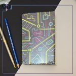 دفترچه یادداشت کلاسوری جلد سخت طرح تکنولوژی مدار سبز و بنفش