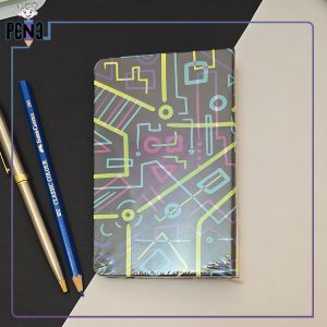 دفترچه یادداشت کلاسوری جلد سخت طرح تکنولوژی مدار سبز و بنفش