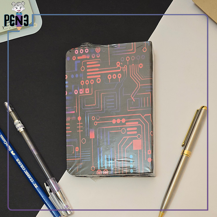 دفترچه یادداشت کلاسوری مدار دفترچه یادداشت کلاسوری جلد سخت طرح تکنولوژی مدار قرمز