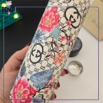 فلاسک بدنه چرمی درجه دار صافی دار طرح برند گوچی گلدار