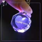 جاکلیدی کریستالی چراغ دار RGB قلب I Love you بنفش