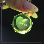 جاکلیدی کریستالی چراغ دار RGB قلب I Love you سبز